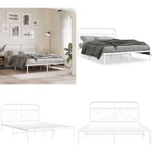 Vidaxl - Bettgestell mit Kopfteil Metall Weiß 140x190 cm - Metallbettfundament - Doppelbett - Weißes Bettgestell - Boxspringrahmen - Stahlbettgestell