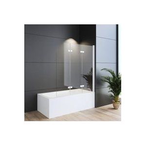 130x140cm Duschwand für Badewanne 3-teilig faltbar, Weiß Duschabtrennung Duschtrennwand aus 5mm esg Sicherheitsglas mit nano Beschichtung, Glas
