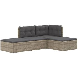 4-tlg. Garten-Lounge-Set mit Kissen Grau Poly Rattan Vidaxl