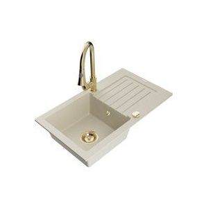 Mexen - Pablo 1 Becken-Granitspüle mit Abtropffläche und Mischbatterie Elia, Beige - 6510-69-670101-50