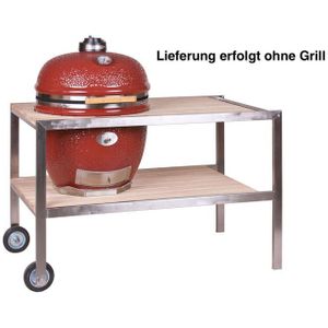 Monolith - Teakholztisch für LeCHEF aus Edelstahl und Teakholz fahrbar inklusive Rollen 201003-L
