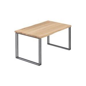 Lamo Manufaktur - Esstisch Küchentisch Schreibtisch Couchtisch aus Massivholz, mit Baumkante 140x60x76 cm (AxBxH), Frame, Natur / Rohstahl mit