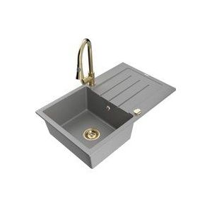Mexen Bruno 1 Becken-Granitspüle mit Abtropffläche und Mischbatterie Elia, Grau - 6513-71-670101-50
