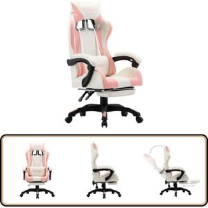 Gaming-Stuhl mit Fußstütze Rosa und Weiß Kunstleder - Gaming-Stuhl - Bürostuhl - Bürobedarf - Ergonomischer Stuhl - Schreibtischstuhl