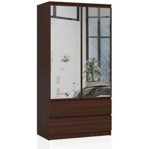 Kleiderschrank Akord S90 mit Spiegel Wenge 90 cm 2 Türen 2 Schubladen 4 Ebenen B90 x H180 x T51 cm