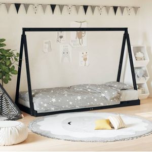 Kinderbett Schwarz 80x200 cm Massivholz Kiefer