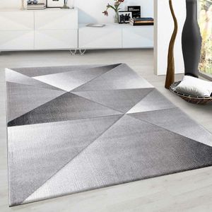 Designer Teppich Modern Geometrische Muster Kurzflorig Grau Schwarz Weiß Meliert,160 x 230 cm