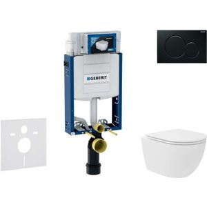 Kombifix - Set Vorwandelement, Kompakt-WC Oudee Vortex mit Softclose-Sitz und Sigma01-Betätigungsplatte, schwarz SANI15CA5130 - Geberit