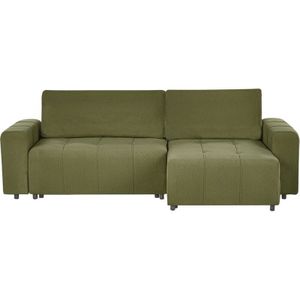 Beliani - Ecksofa Grün Stoff Linksseitig 3-Sitzer Gepolstert mit Schlaffunktion Stauraum L-Form 3 Personen Modernes Retro Design Wohnzimmermöbel