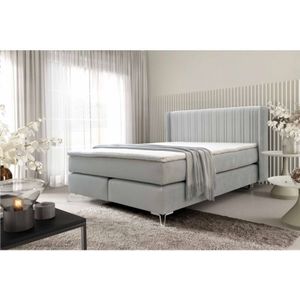 Boxspringbett Roselyn 140x200 mit Metallbeine und Topper SV17 Grau - Furnix