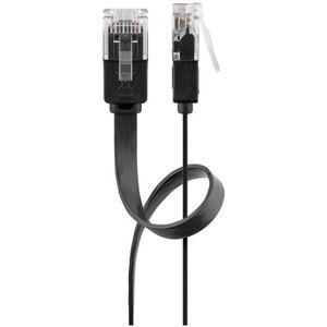 CAT 6 Flach-Patchkabel, U/UTP, schwarz, Kupferleiter (CU). Kabellänge 15 m