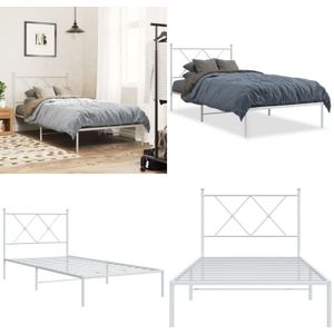 Vidaxl - Bettgestell mit Kopfteil Metall Weiß 90x190 cm - Metallbett - Doppelbett - Boxspringbetten - Bettgestell - Weißes Bett - Home & Living