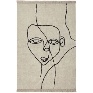 Beliani - Teppich Beige Baumwolle Rechteckig 140 x 200 cm Abstraktes Gesichtsmotiv Fransen Handgetuftet Boho Kurzhaar Fußbodenheizung Geeignet
