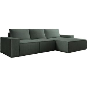 Vente-unique - Großes Ecksofa mit Schlaffunktion - Ecke rechts - Cord - Grün - amelia