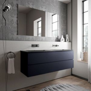 Bernstein - Unterschrank ava 140cm Badmöbel: Mitternachtsblau, Mineralguss Waschbecken cream Schwarz matt ohne Hahnloch