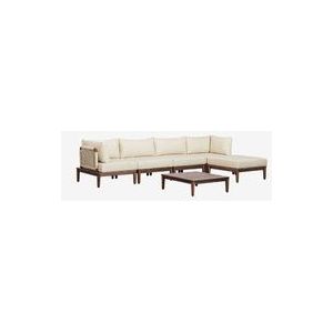 Gartenset mit 4-teiligem Modulsofa mit 2 Ecksesseln, Couchtisch und Hocker aus Giulia-Akazienholz Creme-Beige - Sklum