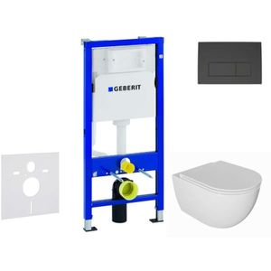 Duofix - Set Vorwandelement, wc Oudee mit Softclose-Sitz und Delta50-Betätigungsplatte, schwarz matt SANI11CA5132 - Geberit