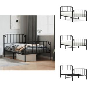 Bettgestell mit Kopf- und Fußteil Metall Schwarz 107x203 cm - Metallbettfgestell - Doppelbett - Boxspringrahmen - Schlafzimmermöbel - Schwarzes