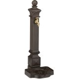 Standbrunnen antik, mit Wasserhahn & Becken, HxBxT: 82 x 29 x 33 cm, Wasserzapfsäule Garten, Terrasse, braun - Relaxdays