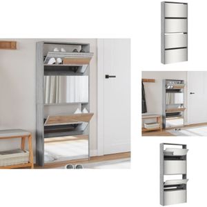 Vidaxl - Schuhschrank mit Spiegel 4 Fächer Grau Sonoma 63x17x134 cm - Schuhschrank - Schuhregal - Garderobe - Einbauschrank - Aufbewahrungsbox