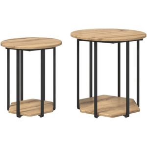 Beistelltisch 2er Set Artisan Eiche, Holz und Metall Vidaxl