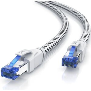 Primewire Patchkabel CAT 8 mit Baumwollummantelung - Gigabit Ethernet LAN Kabel - 40 Gbit/s - S/FTP PIMF Schirmung - Netzwerkkabel - 15m