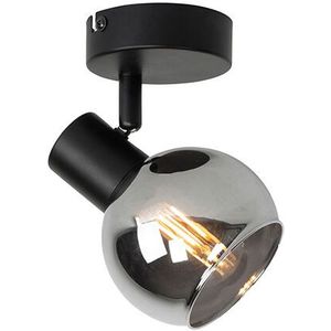 Qazqa - Art Deco Spot schwarz mit Rauchglas - Vidro