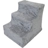 Baumarktplus - Haustiertreppe 3 Stufen 46x36x35 cm 75 kg Tragkraft waschbarer Plüschbezug niedrige Stufenhöhe grau