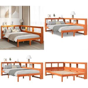 vidaXL Massivholzbett mit Regal ohne Matratze Wachsbraun 135x190 cm