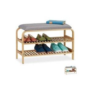 Schuhbank, 6 Paar Schuhe, gepolsterte Sitzfläche, Flur und Garderobe, Schuhaufbewahrung hbt 46x69x30 cm, natur - Relaxdays