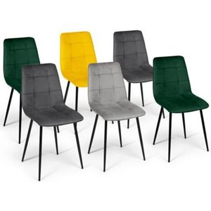 Idmarket - Set aus 6 Stühlen mila in Velours mix color grün x2, dunkelgrau x2, hellgrau, gelb