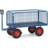 Fetra - Handpritschenwagen mit Drahtgitterwänden 600 mm hoch, Vollgummi-Bereifung, 1600x900 mm