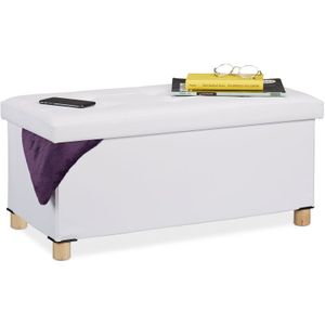 Sitzbank mit Stauraum, Kunstleder, gepolstert, Flur, Wohn- & Schlafzimmer, Truhenbank, hbt: 35x76x37 cm, weiß - Relaxdays