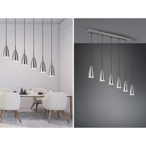 Meinewunschleuchte - led Pendelleuchte Silber 6 Flammig Metall Lampenschirme Ø8cm, 90cm breit