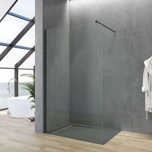 Duschabtrennung schwarz matt Duschwand Glas Begehbare Dusche Glaswand Glastrennwand Glasduschwand Trennwand mit Stabilisator,