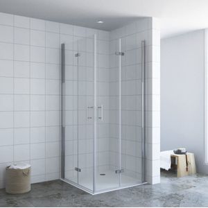Duschkabine Eckeinstieg mit 180º Klappbar Faltbar Drehfalttüren, Duschabtrennung Duschwand Glas Eckdusche Pendeltür 6mm esg Sicherheitsglas mit Nano