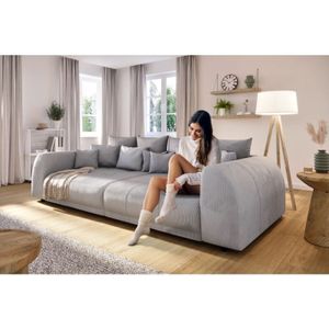 S-style Möbel - Levana - Big Sofa 5 Sitzer boxspringfederung lounge Sofa in Hellgrau Cord-Stoff