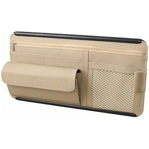 SNQ - Organizer für die Sonnenblende im Auto aus PU-Leder für Karten, Brillen, mehrere Taschen (Beige)