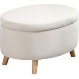 Sitzbank mit Stauraum, Oval Polsterbank mit Deckel, Bettbank mit Samtoptik, für Flur Schlafzimmer Wohnzimmer, Holzbeine 71 x 51,5 x 42 cm Beige