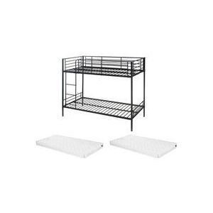 Vente-unique - Etagenbett + Matratzen - 2 x 90 x 190 cm - Schwarz - duotis ii