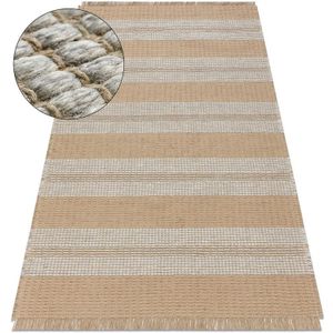 Teppich JUTE 3734 beige / grau Streifen - Jute, flachgewebt, Fransen beige 60x100 cm