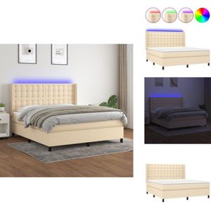 Vidaxl - Boxspringbett mit Matratze & led Creme 180x200 cm Stoff - Boxspringbett - Doppelbett - Betten - Schlafräume - Cremefarbenes Bett