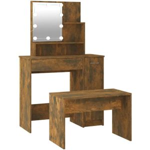 Schminktisch-Set mit led Räuchereiche Holzwerkstoff Vidaxl