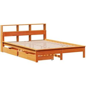 Massivholzbett mit Regal ohne Matratze Wachsbraun 140x190 cm Vidaxl