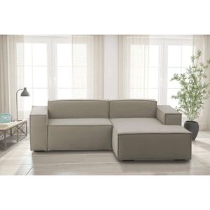 Dmora - Festes Sofa Dlorenz, Modulares 2-Sitzer-Sofa mit rechter Halbinsel, 100% Made in Italy, Modernes Sofa aus Stoff, Cm 220x170h70, Turteltaube