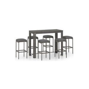 7-tlg. Gartenbar-Set mit Kissen Poly Rattan Grau Vidaxl