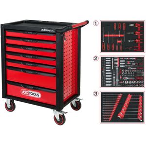 Kstools - ks Tools Werkstattwagen RACINGline schwarz/rot mit 7 Schubladen und 215 Premium-Werkzeugen