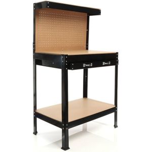Wiltec - Werkbank 800 x 500 x 1400 mm mit Lochwand, Werkzeugbank mit Stahlrahmen, Arbeitstisch mit Arbeitsplatte aus mdf, Hobelbank mit Aufhängehaken