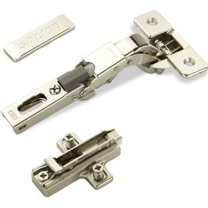 2 x Salice Universalscharniere 110° Bohrbild T45 mit Dämpfer für abgerundete, überfälzte und profilierte Türen mit Kreuz-Montageplatte Höhe 6 mm