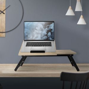 Laptoptisch fürs Bett/Sofa, Eiche, Holz, höhenverstellbar, klappbare Beine, 4 Neigungswinkel, Lapdesks für Lesen & Frühstück, Laptopständer mit